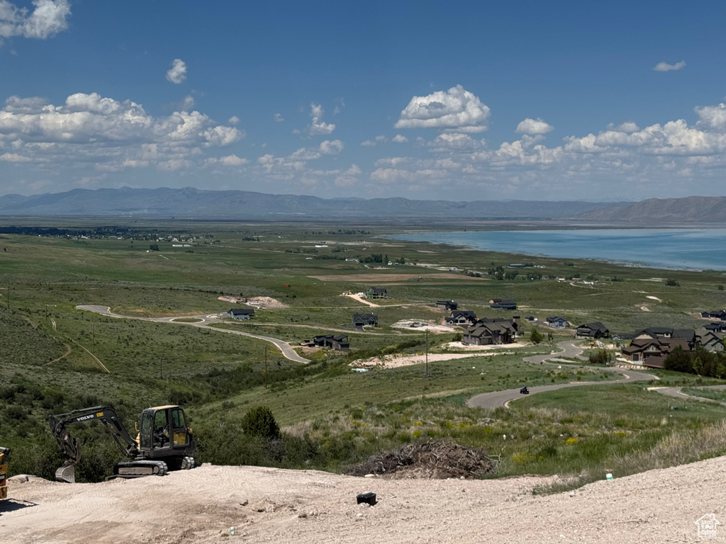 Aerial view of a water and mountain view