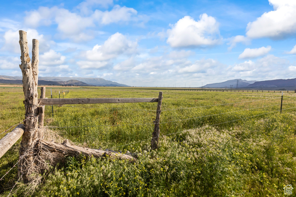 Mountain view with rural landscape and agricultural land