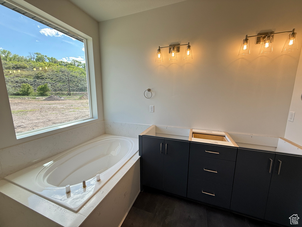 Bathroom with a bath, wood finished floors, and a sink