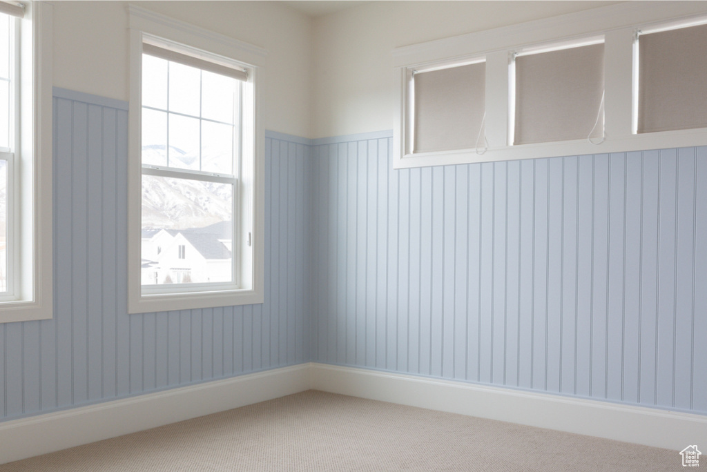 Carpeted empty room with wainscoting