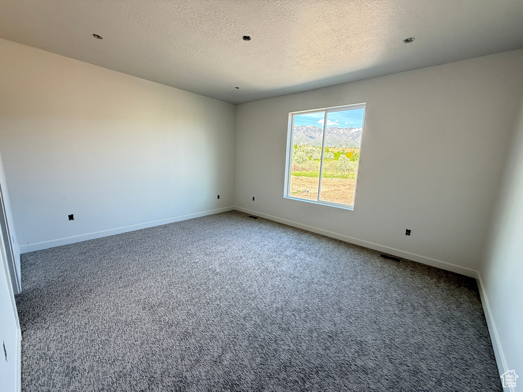 Unfurnished room with carpet floors, baseboards, and a textured ceiling