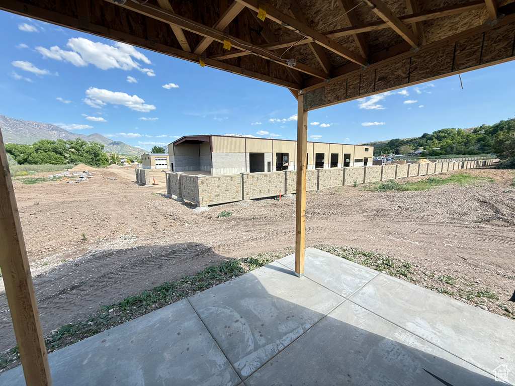 View of patio featuring a mountain view