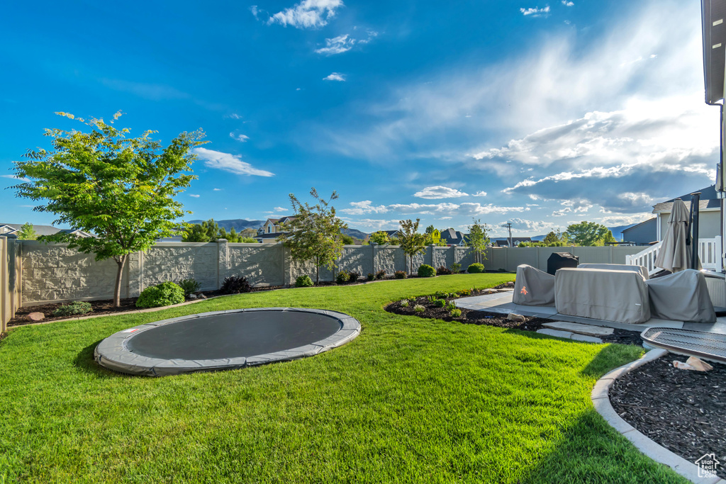 View of yard with a trampoline