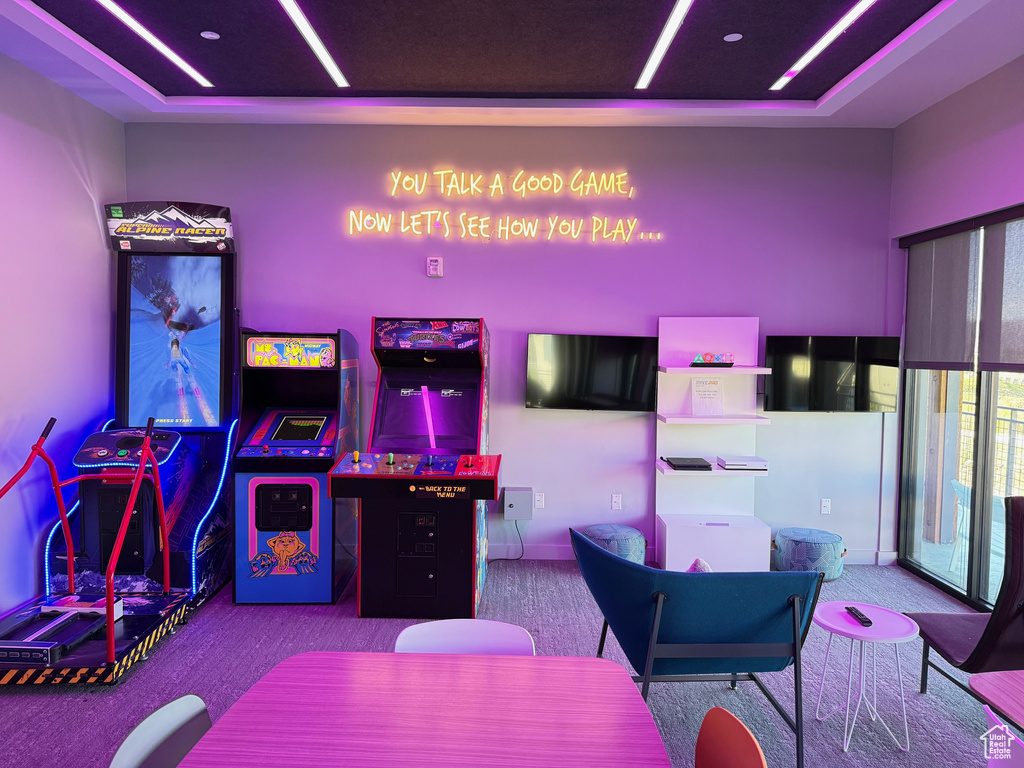 Game room featuring carpet flooring
