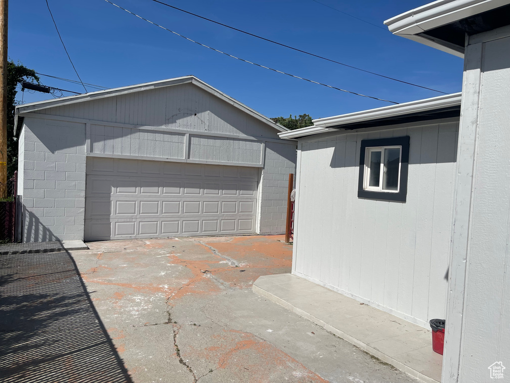 View of detached garage