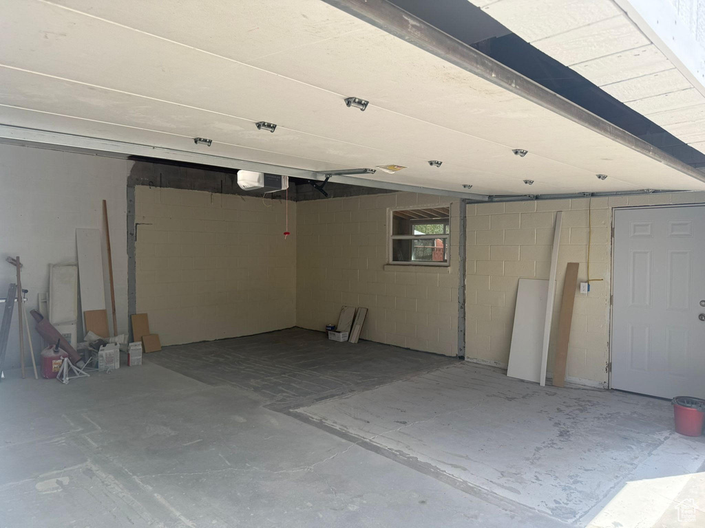 Garage with concrete block wall