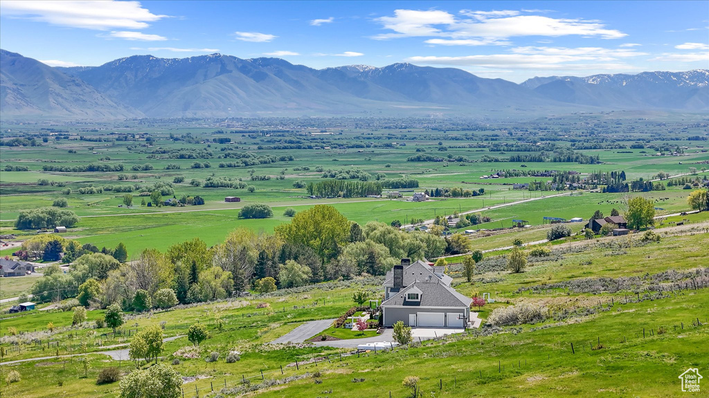 Aerial view of sparsely populated area with mountains