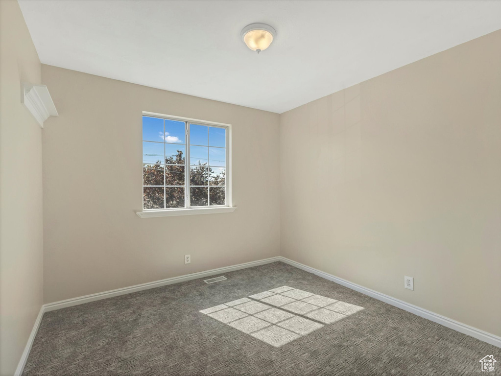 Unfurnished room with carpet flooring and baseboards