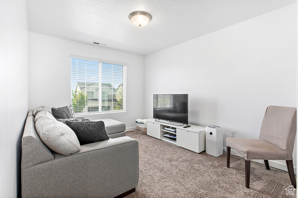 Living room featuring carpet and baseboards
