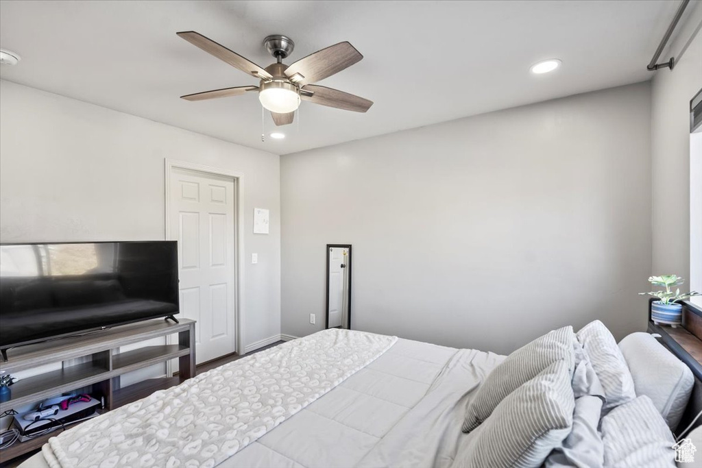 Bedroom featuring recessed lighting and ceiling fan