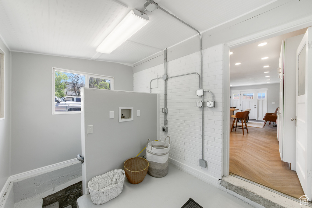 Bathroom with recessed lighting