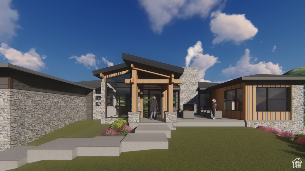 View of front of property with stone siding