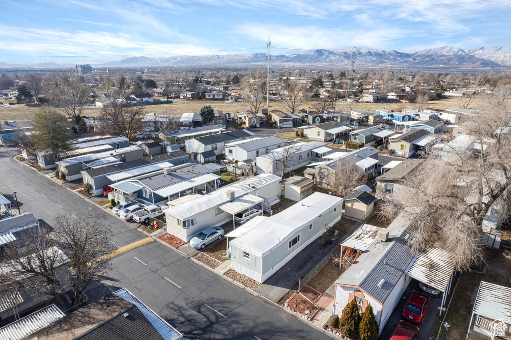 Aerial perspective of suburban area featuring mountains
