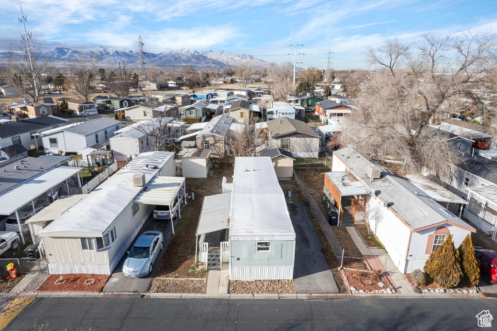 Aerial perspective of suburban area with mountains