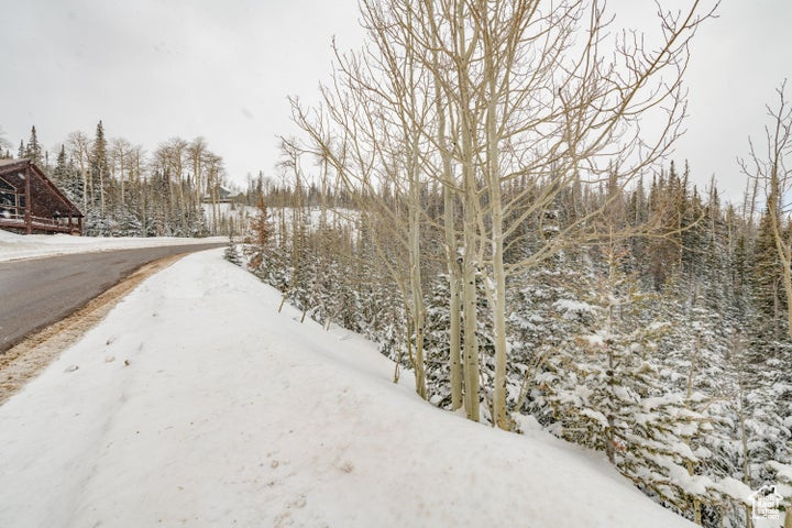 View of yard layered in snow