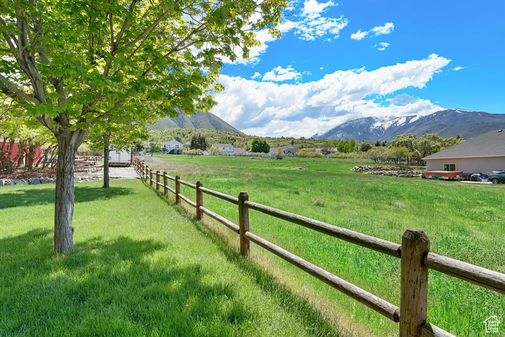 View of yard with a mountain view and a rural view