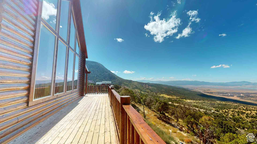 Wooden deck with a mountain view