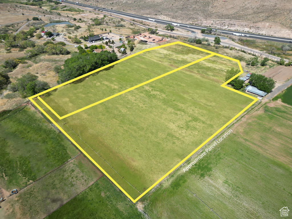 Overview of rural landscape featuring property boundaries highlighted