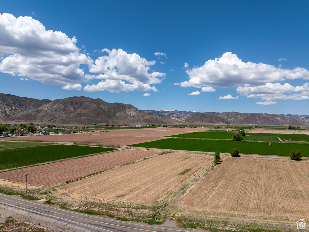 Mountain view featuring extensive farmland and rural landscape