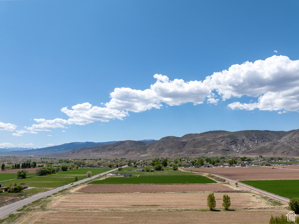 Mountain view with rural landscape and farmland