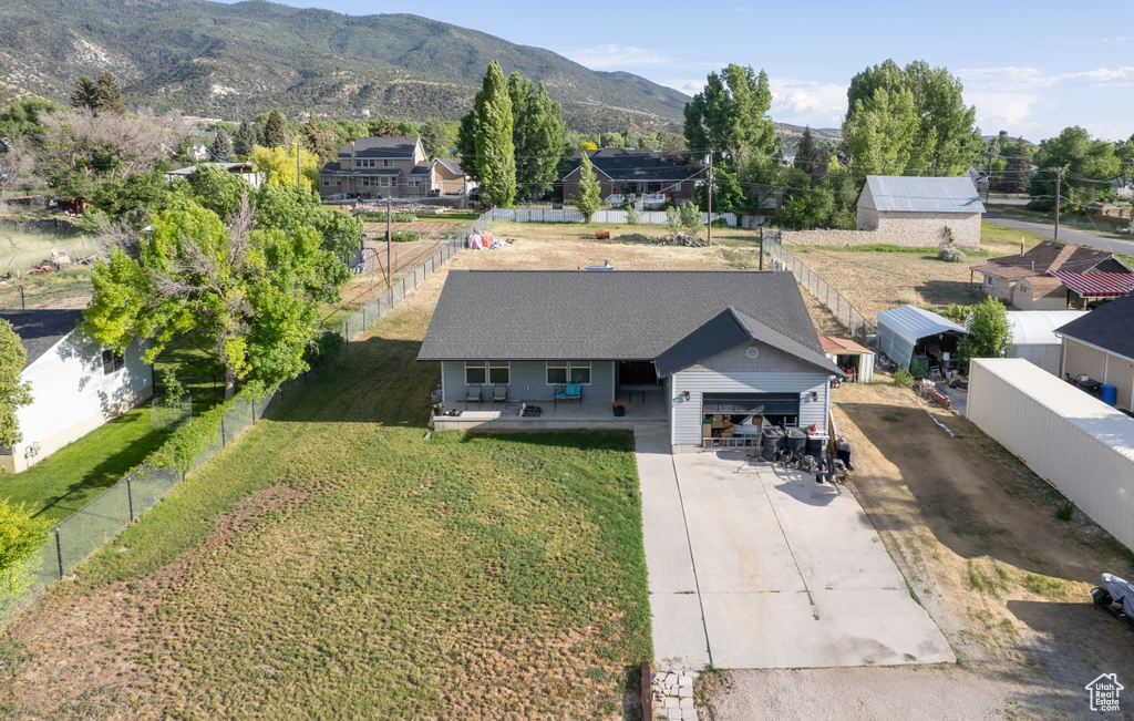 View from above of property with mountains