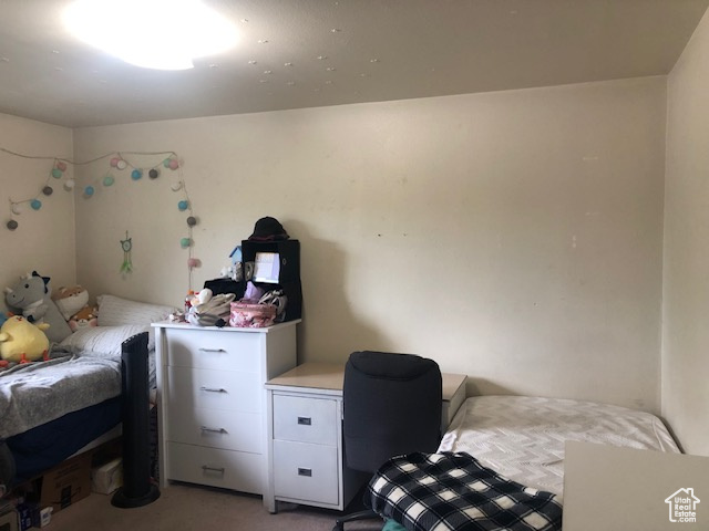 Bedroom with light carpet