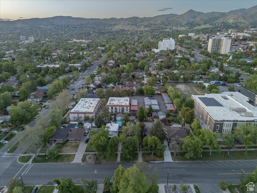 Aerial view at dusk of a mountain view