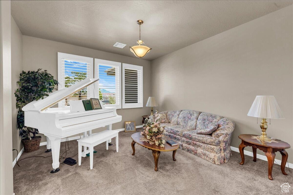 Sitting room with carpet and baseboards