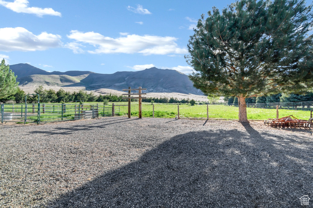 View of mountain background featuring rural landscape
