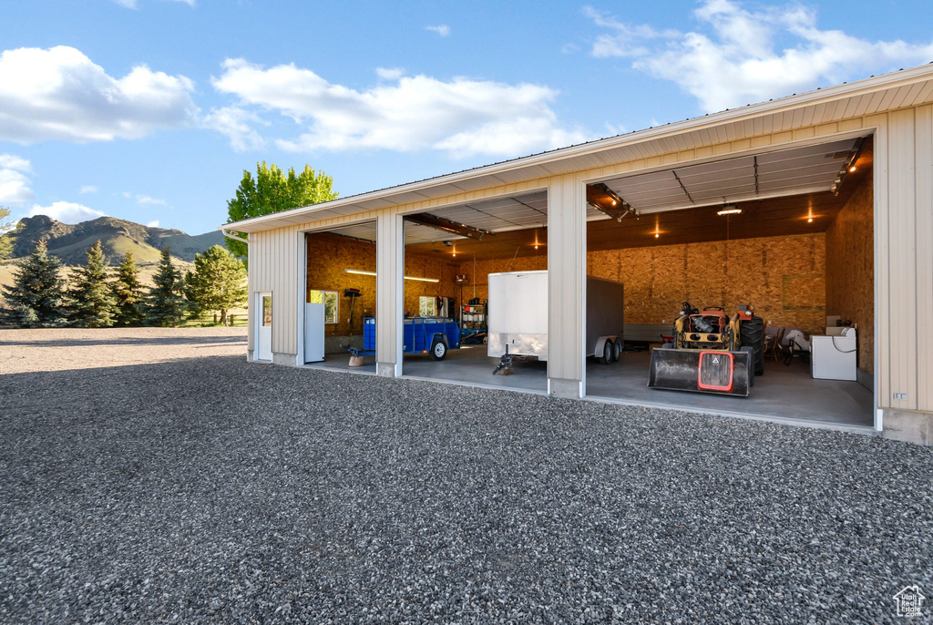 View of car parking with a mountain view