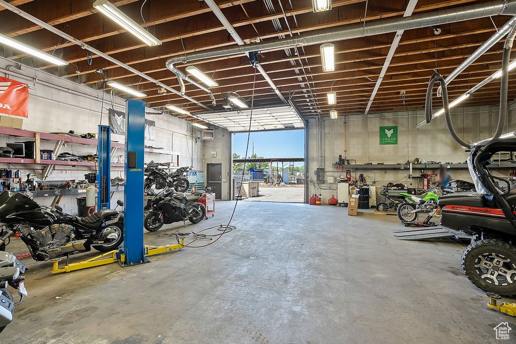 Garage with a workshop area