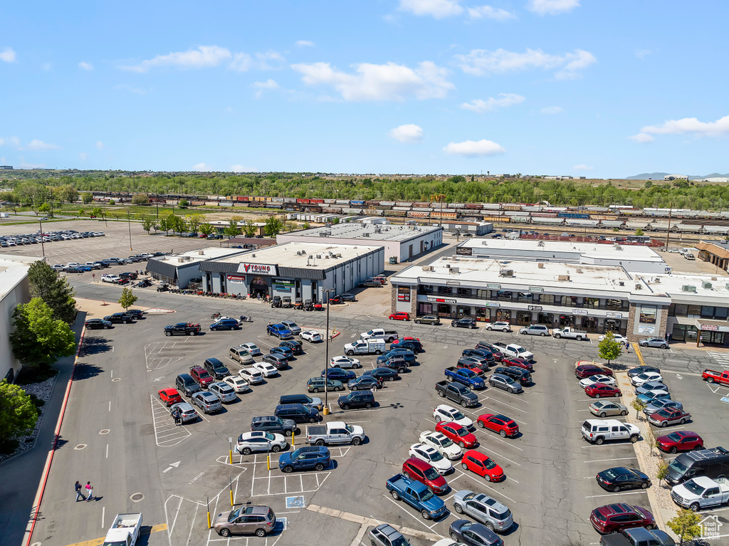Aerial view of a commercial area