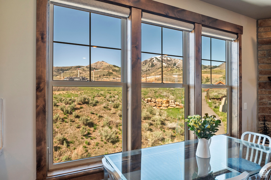 Dining area view of a mountain view