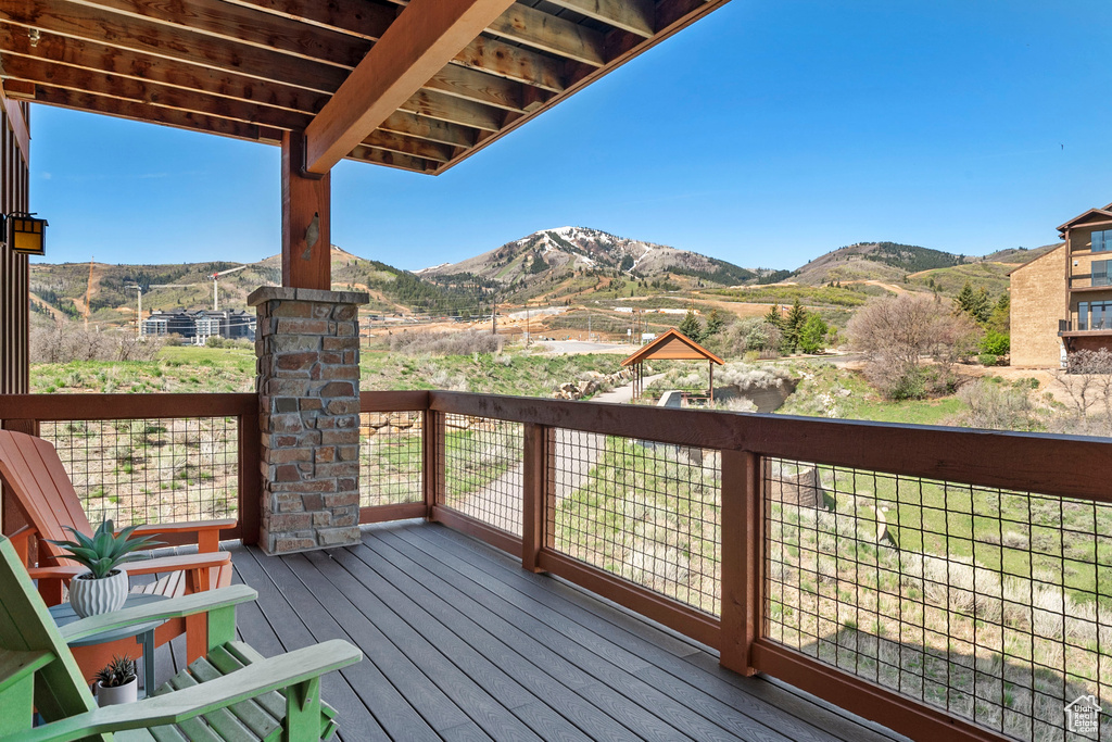 Wooden terrace with a mountain view