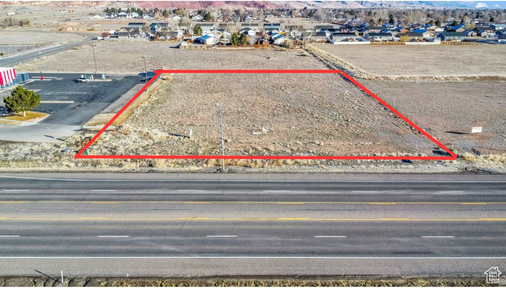 Aerial view of property\'s location featuring property parcel outlined