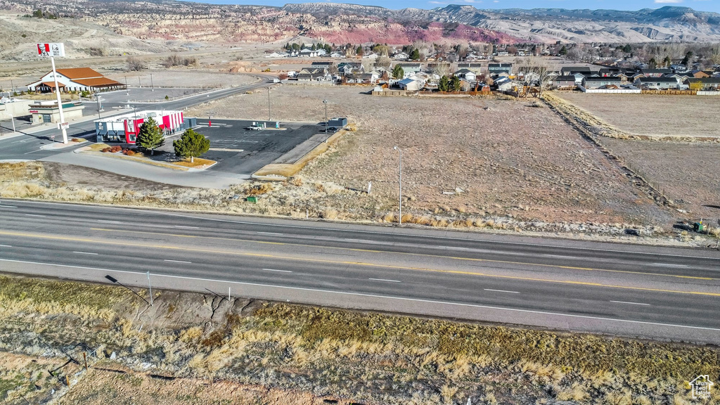Drone / aerial view of a mountainous background