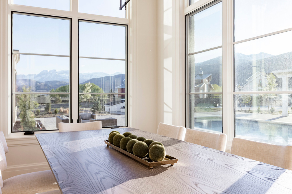 Dining area featuring a mountain view