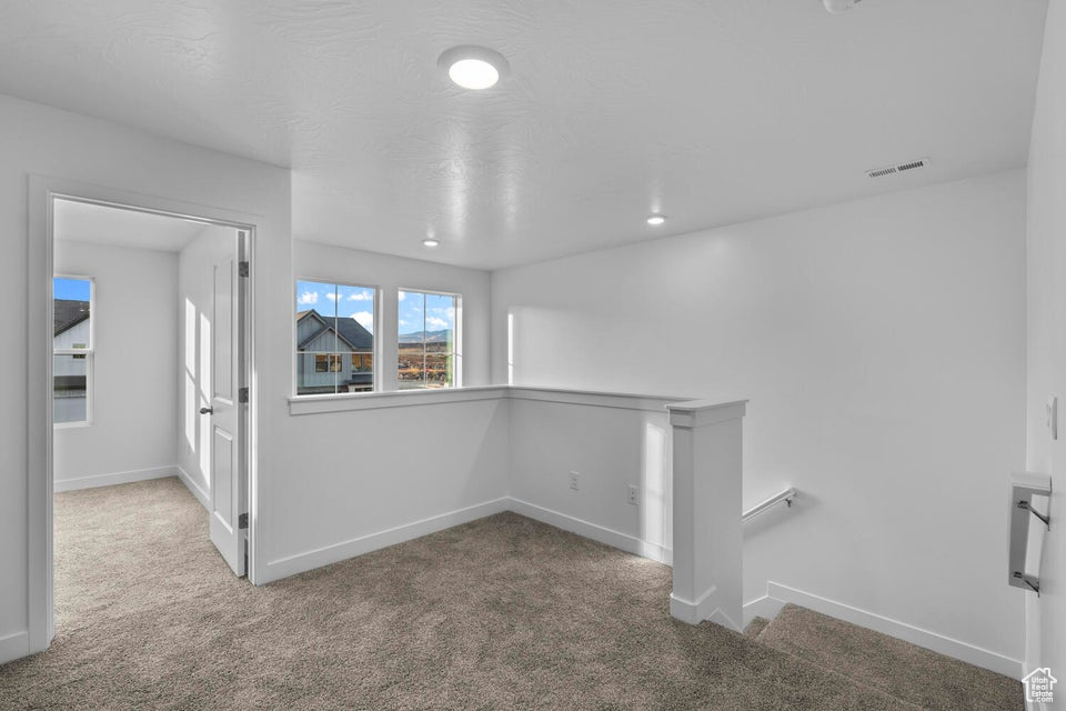 Stairs with carpet and baseboards