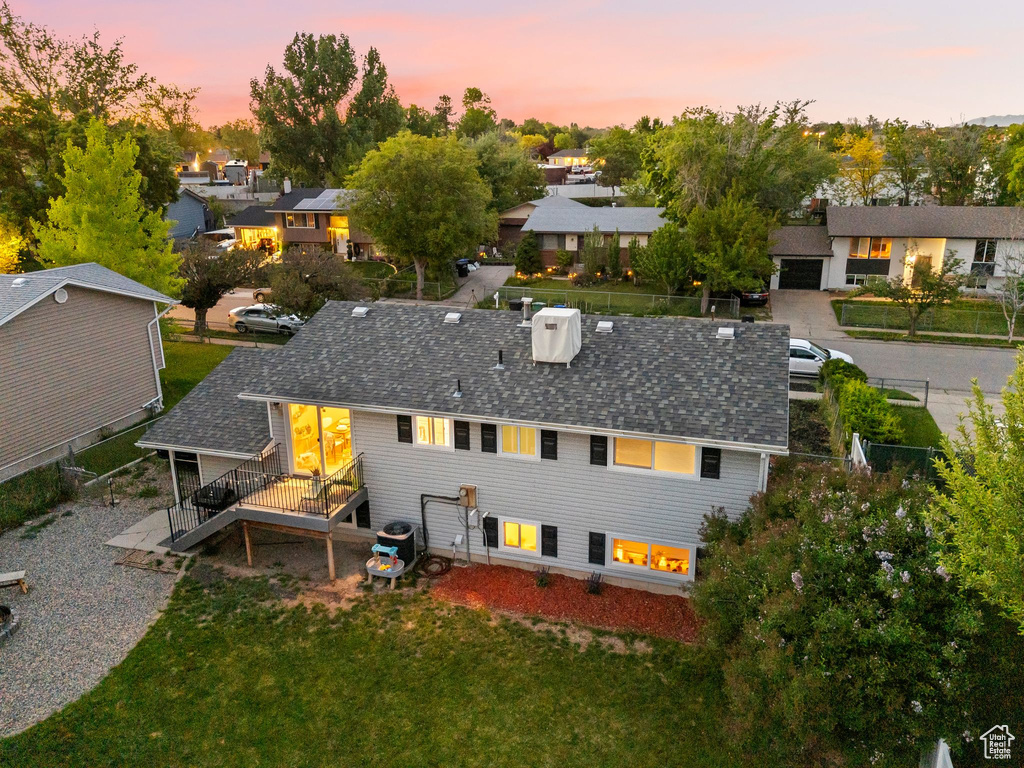 Aerial view at dusk of a residential view