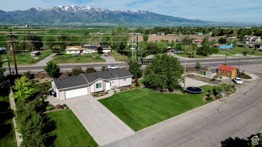 Drone / aerial view of a mountain backdrop