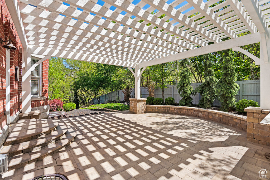 View of patio / terrace with a fenced backyard and a pergola