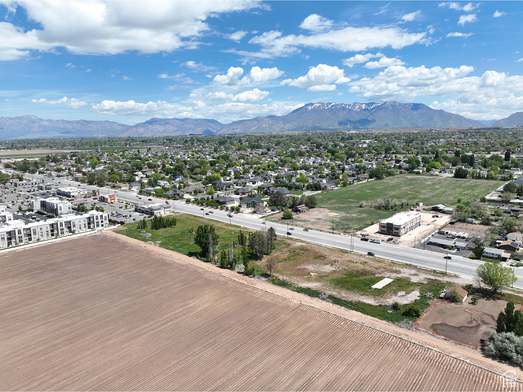 Drone / aerial view of a mountainous background