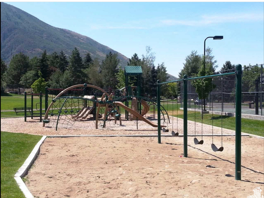 Community play area featuring a mountain view