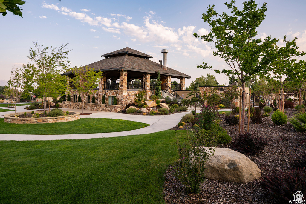 View of community featuring a gazebo and a yard