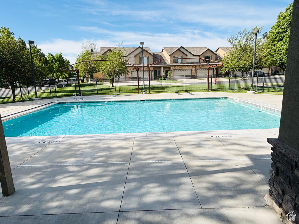 Community pool with fence