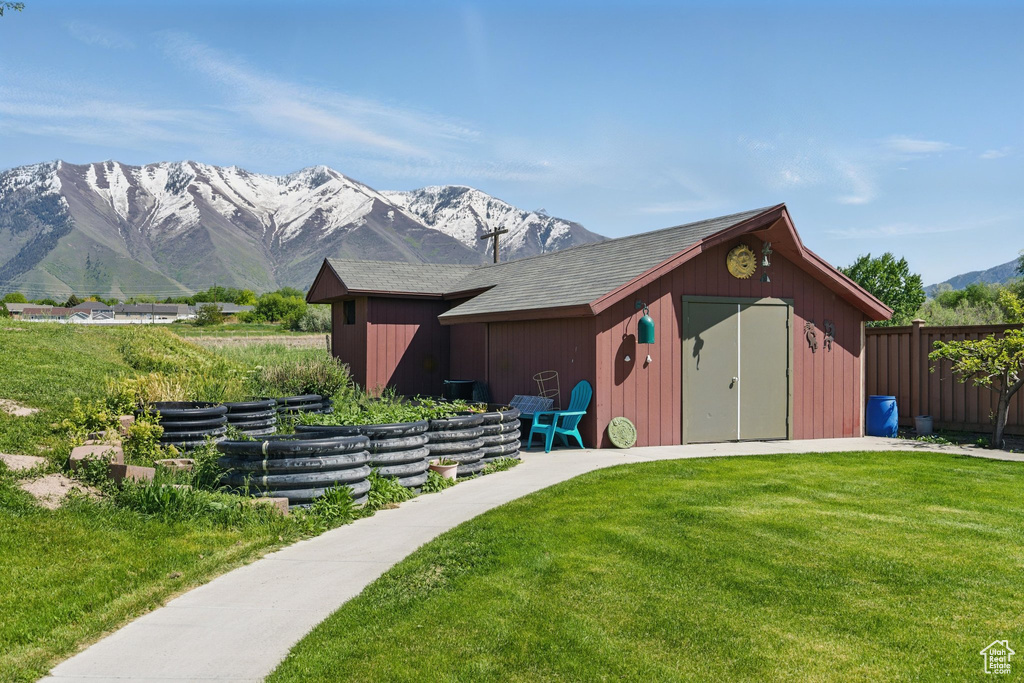 Exterior space with a mountain view