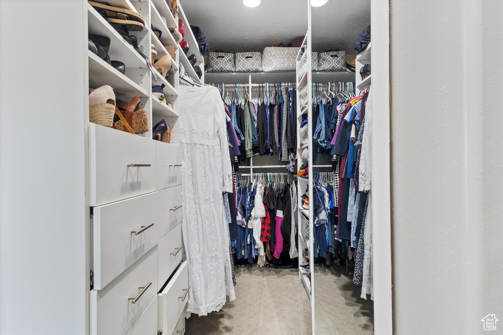 Walk in closet with carpet
