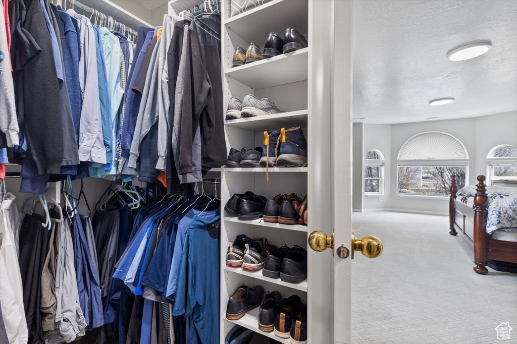 Spacious closet with carpet floors