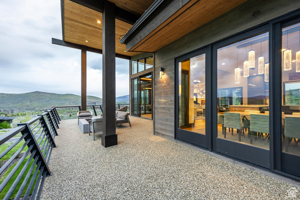 View of patio / terrace with a mountain view