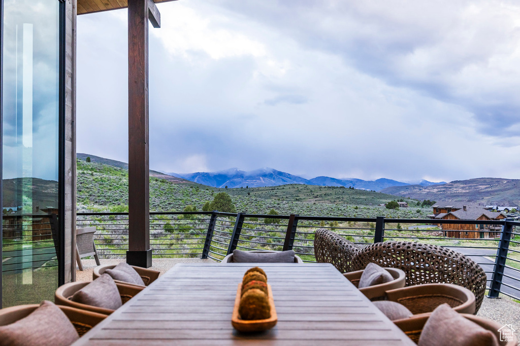 Balcony with a mountain view